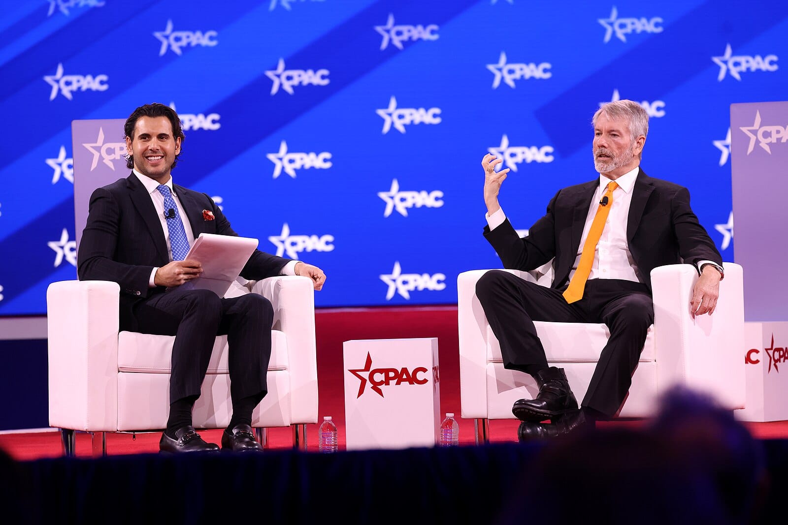 Christos Marafatsos and Michael Saylor speaking at the 2025 Conservative Political Action Conference