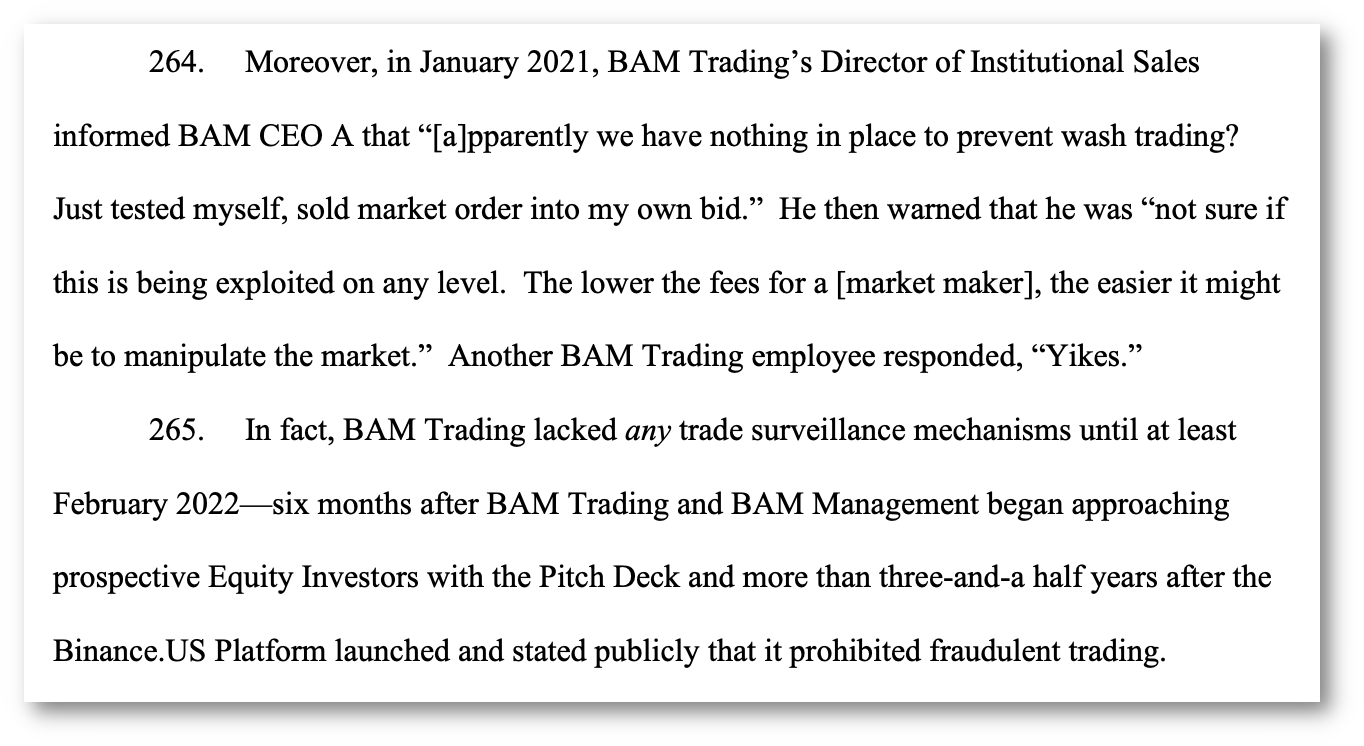 264. Moreover, in January 2021, BAM Trading's Director of Institutional Sales informed BAM CEO A that 