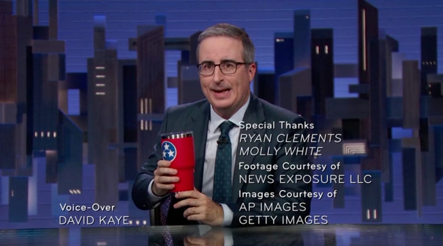 Credits of Last Week Tonight with John Oliver. Special thanks: Ryan Clements, Molly White