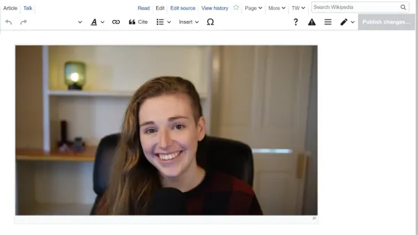 A photo of Molly White smiling, embedded in a Wikipedia editing box.